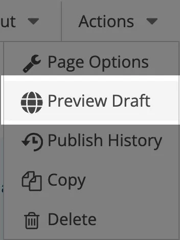 Actions Menu to Preview Draft
