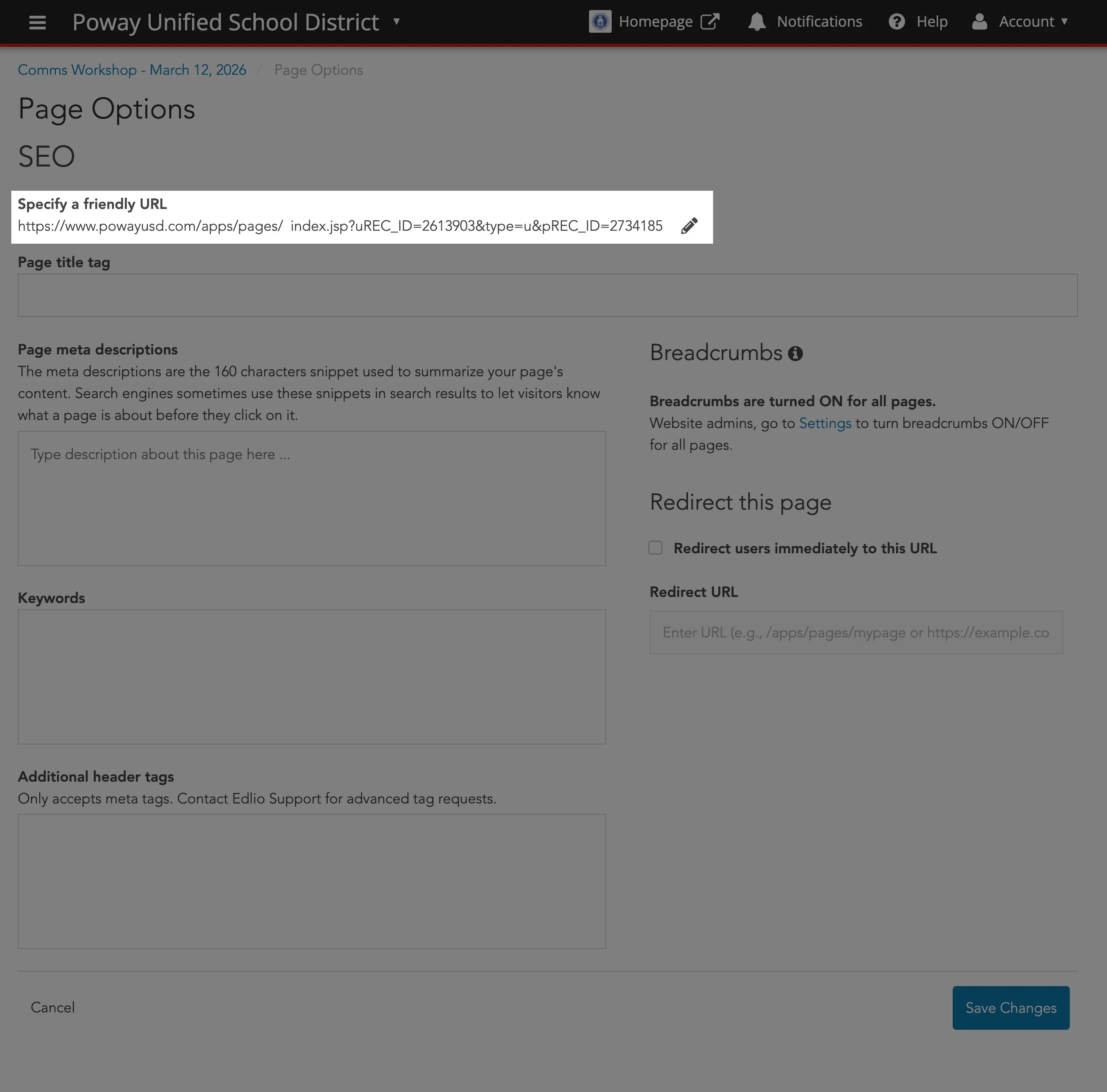 Friendly URL field
