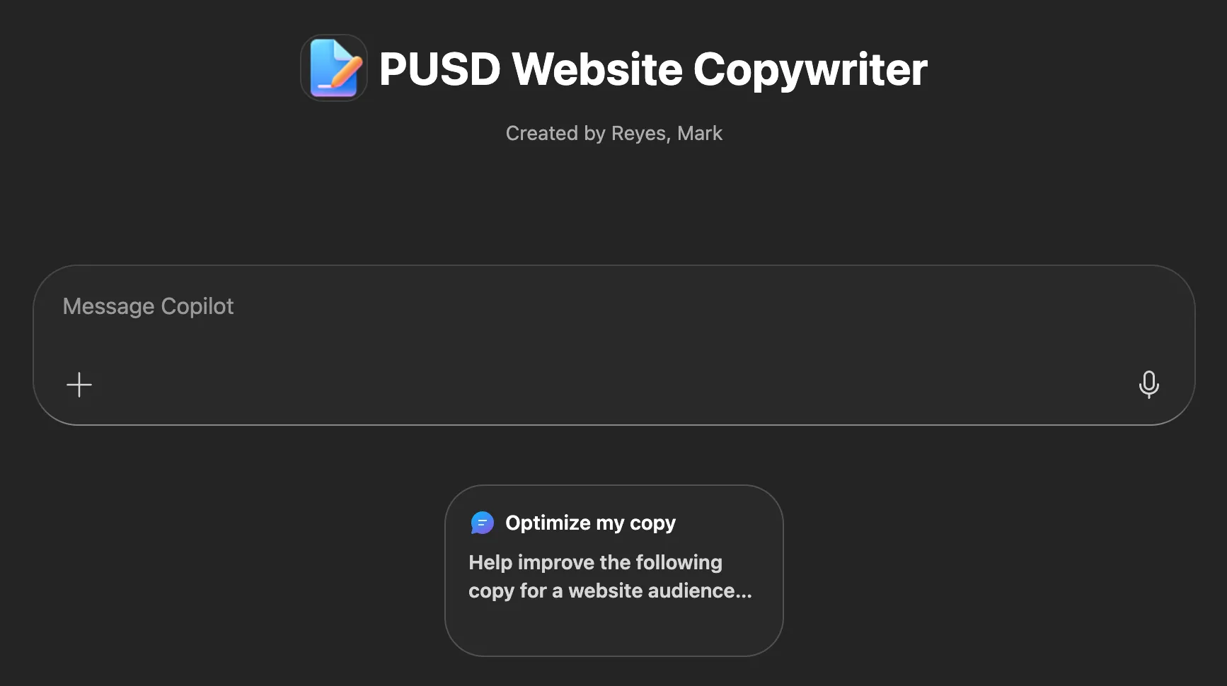 Website Copywriter Home Screen