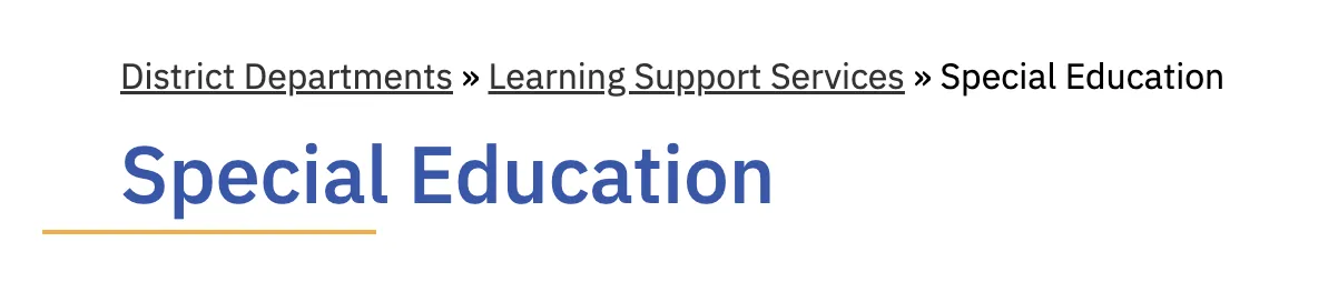 PUSD Example of a breadcrumb for Special Education